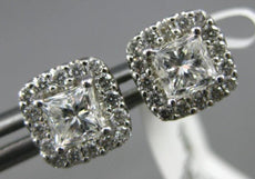 ESTATE 1.03CT DIAMOND 14KT WHITE GOLD CLASSIC CUSHION & ROUND HALO STUD EARRINGS
