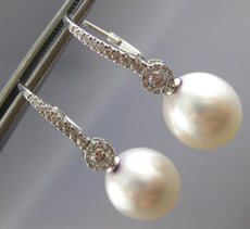 .37CT DIAMOND & AAA SOUTH SEA PEARL 18K WHITE GOLD 3D LEVERBACK HANGING EARRINGS