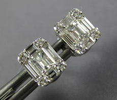 .65CT DIAMOND 18KT WHITE GOLD 3D ROUND & BAGUETTE SQUARE INVISIBLE STUD EARRINGS