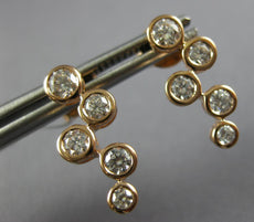 ESTATE 0.87CT DIAMOND 18KT ROSE GOLD ETOILE BEZEL ZIG ZAG WAVE HANGING EARRINGS