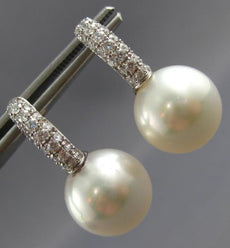 .78CT DIAMOND & AAA SOUTH SEA PEARL 18KT WHITE GOLD 3D HUGGIE HANGING EARRINGS