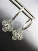 1.37CT DIAMOND 18KT WHITE GOLD 3D CLASSIC 4 LEAF CLOVER FLOWER HANGING EARRINGS