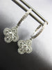 1.37CT DIAMOND 18KT WHITE GOLD 3D CLASSIC 4 LEAF CLOVER FLOWER HANGING EARRINGS