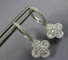 1.37CT DIAMOND 18KT WHITE GOLD 3D CLASSIC 4 LEAF CLOVER FLOWER HANGING EARRINGS