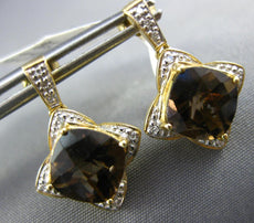 4.27CT DIAMOND & AAA SMOKY TOPAZ 14K YELLOW GOLD CUSHION FLOWER HANGING EARRINGS