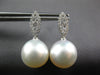 ESTATE .45CT DIAMOND & AAA SOUTH SEA PEARL 18KT WHITE GOLD LEAF HANGING EARRINGS