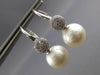 ESTATE LARGE .47CT DIAMOND & AAA SOUTH SEA PEARL 18K WHITE GOLD HANGING EARRINGS
