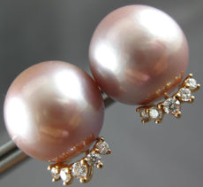 LARGE .24CT DIAMOND & AAA PINK SOUTH SEA PEARL 18K ROSE GOLD CROWN STUD EARRINGS