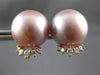 LARGE .24CT DIAMOND & AAA PINK SOUTH SEA PEARL 18K ROSE GOLD CROWN STUD EARRINGS
