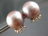 LARGE .24CT DIAMOND & AAA PINK SOUTH SEA PEARL 18K ROSE GOLD CROWN STUD EARRINGS