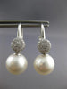 ESTATE LARGE .47CT DIAMOND & AAA SOUTH SEA PEARL 18K WHITE GOLD HANGING EARRINGS