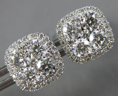 ESTATE LARGE 1.83CT DIAMOND 18KT WHITE GOLD 3D CLUSTER SQUARE HALO STUD EARRINGS