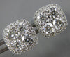 ESTATE LARGE 1.83CT DIAMOND 18KT WHITE GOLD 3D CLUSTER SQUARE HALO STUD EARRINGS