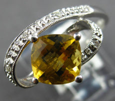 1.37CT DIAMOND & AAA CITRINE 14KT WHITE GOLD CUSHION & ROUND LOVE KNOT FUN RING