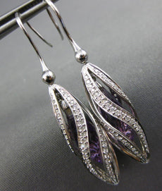 ESTATE 6.72CT DIAMOND & AAA AMETHYST 18KT WHITE GOLD MULTI WAVE HANGING EARRINGS