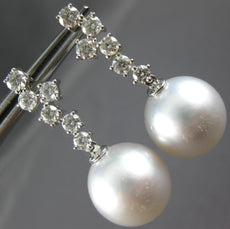 LARGE 1.05CT DIAMOND & AAA SOUTH SEA PEARL 18KT WHITE GOLD 3D HANGING EARRINGS