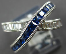 WIDE 1.85CT DIAMOND & AAA SAPPHIRE 14K WHITE GOLD BAGUETTE & PRINCESS CUT X RING