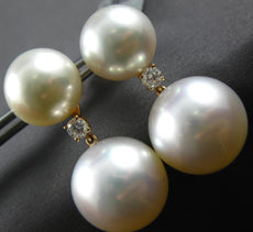 ESTATE LARGE .28CT DIAMOND & AAA SOUTH SEA PEARL 18KT ROSE GOLD HANGING EARRINGS