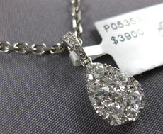 .94CT DIAMOND 18KT WHITE GOLD CLUSTER INVISIBLE ROUND TEAR DROP FLOATING PENDANT