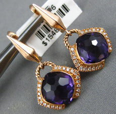 4.18CT DIAMOND & AAA AMETHYST 14KT ROSE GOLD CUSHION SEMI BEZEL HANGING EARRINGS