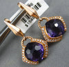 4.18CT DIAMOND & AAA AMETHYST 14KT ROSE GOLD CUSHION SEMI BEZEL HANGING EARRINGS