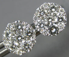 ESTATE 1.64CT DIAMOND 18KT WHITE GOLD 3D ROUND CLUSTER CLASSIC STUD EARRINGS