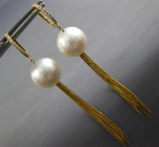 LARGE .11CT DIAMOND & AAA SOUTH SEA PEARL 18KT YELLOW GOLD 3D HANGING EARRINGS