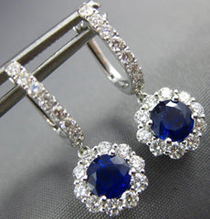 2.0CT DIAMOND & AAA SAPPHIRE 18KT WHITE GOLD 3D FLOWER HUGGIE HANGING EARRINGS