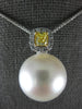 LARGE WHITE & FANCY YELLOW DIAMOND AAA SOUTH SEA PEARL 18KT WHITE GOLD PENDANT