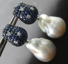 3.52CT DIAMOND & AAA SOUTH SEA PEARL & SAPPHIRE 18KT BLACK GOLD HANGING EARRINGS