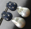 3.52CT DIAMOND & AAA SOUTH SEA PEARL & SAPPHIRE 18KT BLACK GOLD HANGING EARRINGS