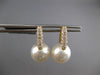 LARGE .6CT DIAMOND & AAA SOUTH SEA PEARL 18K YELLOW GOLD HUGGIE HANGING EARRINGS