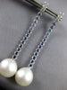 LONG 2.99CT DIAMOND & SOUTH SEA PEARL & SAPPHIRE 18K WHITE GOLD HANGING EARRINGS