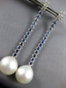 LONG 2.99CT DIAMOND & SOUTH SEA PEARL & SAPPHIRE 18K WHITE GOLD HANGING EARRINGS