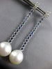 LONG 2.99CT DIAMOND & SOUTH SEA PEARL & SAPPHIRE 18K WHITE GOLD HANGING EARRINGS