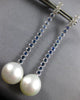 LONG 2.99CT DIAMOND & SOUTH SEA PEARL & SAPPHIRE 18K WHITE GOLD HANGING EARRINGS