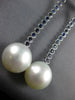 LONG 2.99CT DIAMOND & SOUTH SEA PEARL & SAPPHIRE 18K WHITE GOLD HANGING EARRINGS