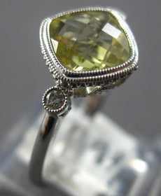 1.52CT DIAMOND & AAA GREEN AMETHYST 14K WHITE GOLD CUSHION & ROUND FILIGREE RING