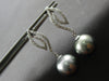 LARGE .28CT DIAMOND & AAA TAHITIAN PEARL 14K WHITE GOLD 3D LEAF HANGING EARRINGS