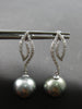 LARGE .28CT DIAMOND & AAA TAHITIAN PEARL 14K WHITE GOLD 3D LEAF HANGING EARRINGS