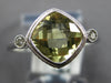 1.52CT DIAMOND & AAA GREEN AMETHYST 14K WHITE GOLD CUSHION & ROUND FILIGREE RING