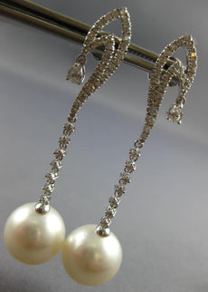 .86CT DIAMOND & AAA SOUTH SEA PEARL 18K WHITE GOLD 3D TEAR DROP HANGING EARRINGS