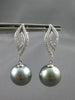 LARGE .28CT DIAMOND & AAA TAHITIAN PEARL 14K WHITE GOLD 3D LEAF HANGING EARRINGS