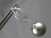 LARGE .28CT DIAMOND & AAA TAHITIAN PEARL 14K WHITE GOLD 3D LEAF HANGING EARRINGS