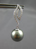 LARGE .28CT DIAMOND & AAA TAHITIAN PEARL 14K WHITE GOLD 3D LEAF HANGING EARRINGS