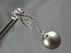 LARGE .28CT DIAMOND & AAA TAHITIAN PEARL 14K WHITE GOLD 3D LEAF HANGING EARRINGS