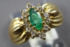 .44CT DIAMOND & AAA EMERALD 14KT YELLOW GOLD 3D MARQUISE & ROUND FLOWER FUN RING
