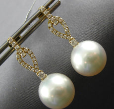 1.28CT DIAMOND & AAA SOUTH SEA PEARL 18KT YELLOW GOLD TEAR DROP HANGING EARRINGS