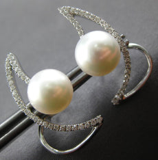 LARGE .36CT DIAMOND AAA SOUTH SEA PEARL 14K WHITE GOLD CRISS CROSS STUD EARRINGS