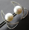 LARGE .36CT DIAMOND AAA SOUTH SEA PEARL 14K WHITE GOLD CRISS CROSS STUD EARRINGS